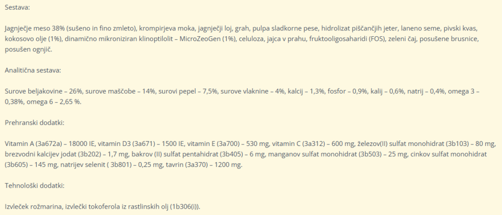 deklaracija hrane za pse